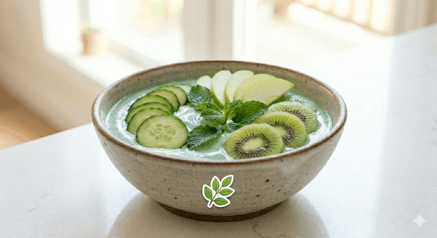 Detox Bowl with cucumber, apple, kiwi and mint